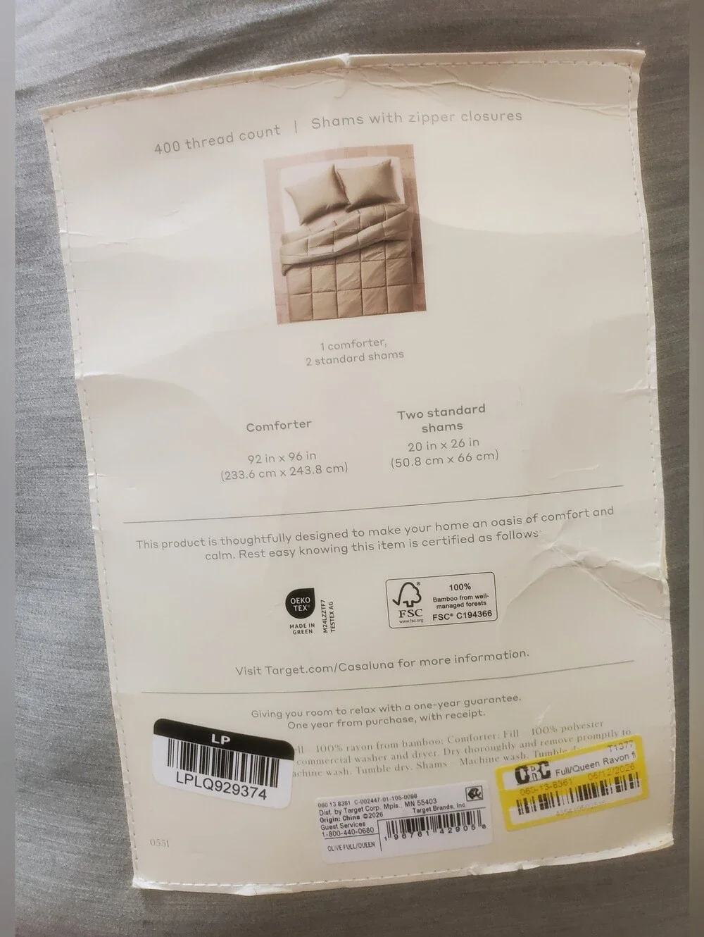 Casaluna NWT Full/Queen Rayon From Bamboo Comforter Set Olive Green